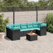 Loungeset 8-delig poly rattan zwart met kussens