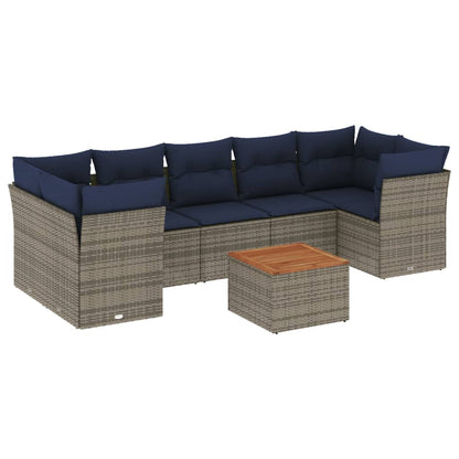 8-Delige Loungeset Met Kussens Poly Rattan 1 Grijs