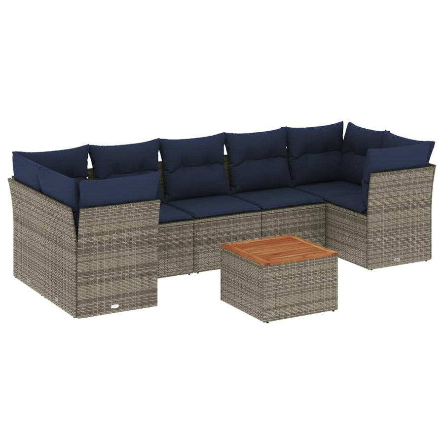8-Delige Loungeset Met Kussens Poly Rattan 1 Grijs