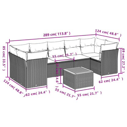 8-Delige Loungeset Met Kussens Poly Rattan 1 Grijs