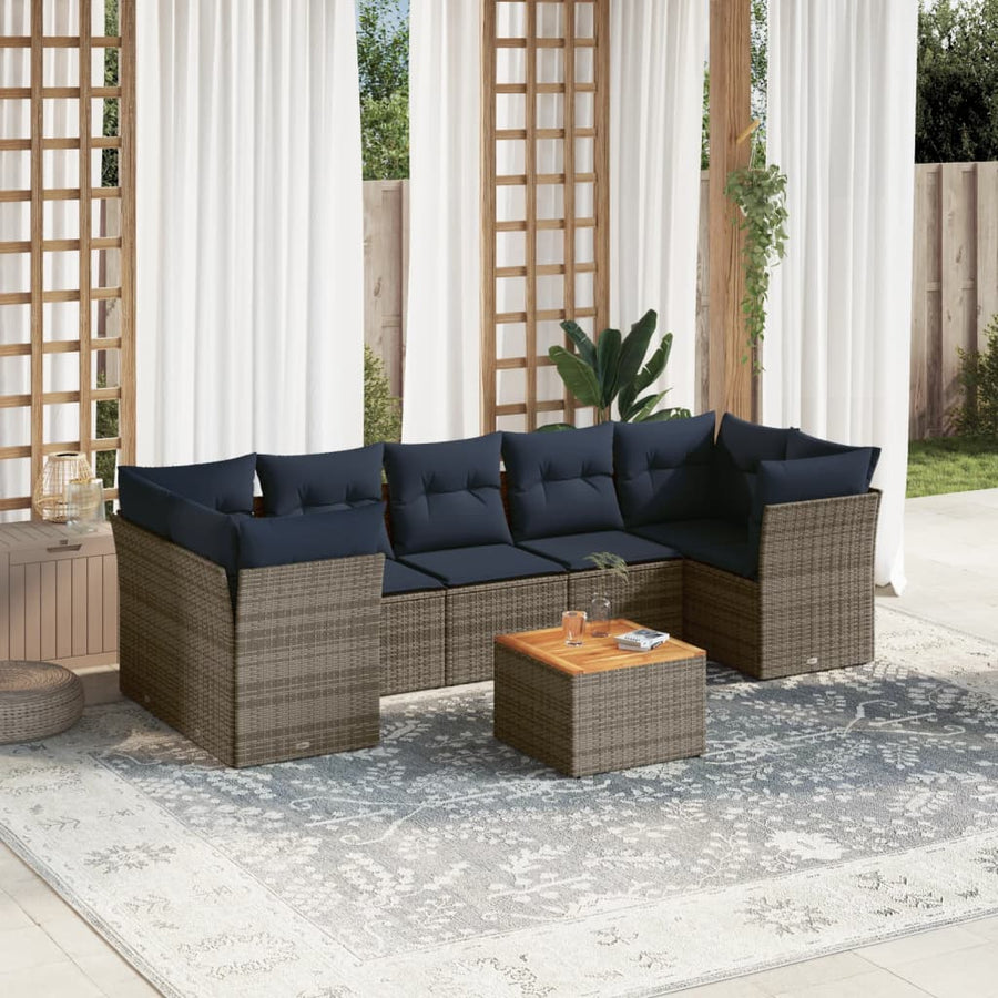 8-Delige Loungeset Met Kussens Poly Rattan 1 Grijs