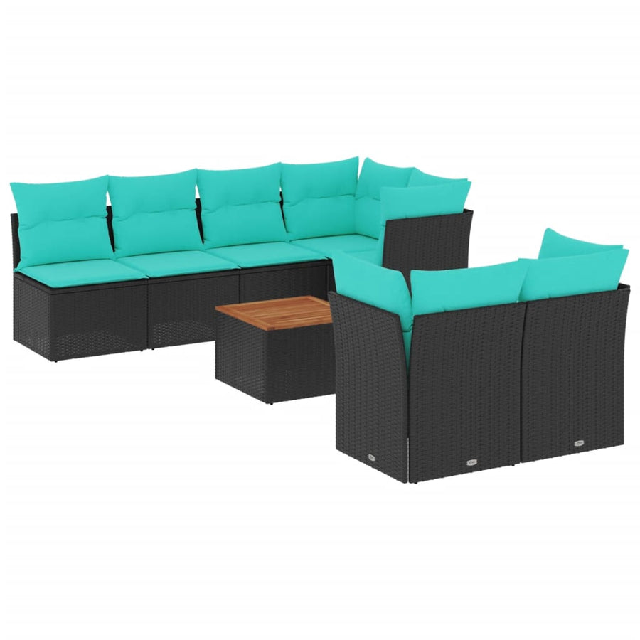 8-delige Loungeset met kussens poly rattan zwart