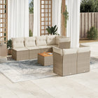 8-piece Lounge Set with Cushions Poly Rattan Beige