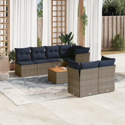 8-Delige Loungeset Met Kussens Poly Rattan 1 Grijs