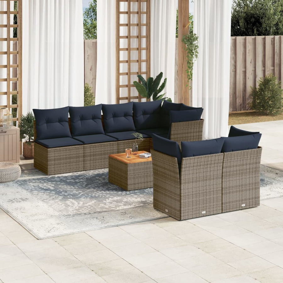 8-Delige Loungeset Met Kussens Poly Rattan 1 Grijs