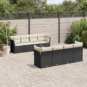 Loungeset 9-delig poly rattan zwart met kussens