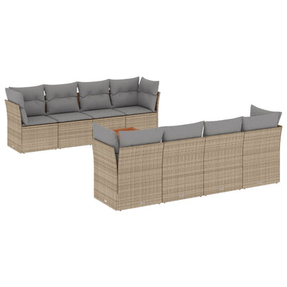 9-Delige Loungeset Met Kussens Poly Rattan Gemengd Beige