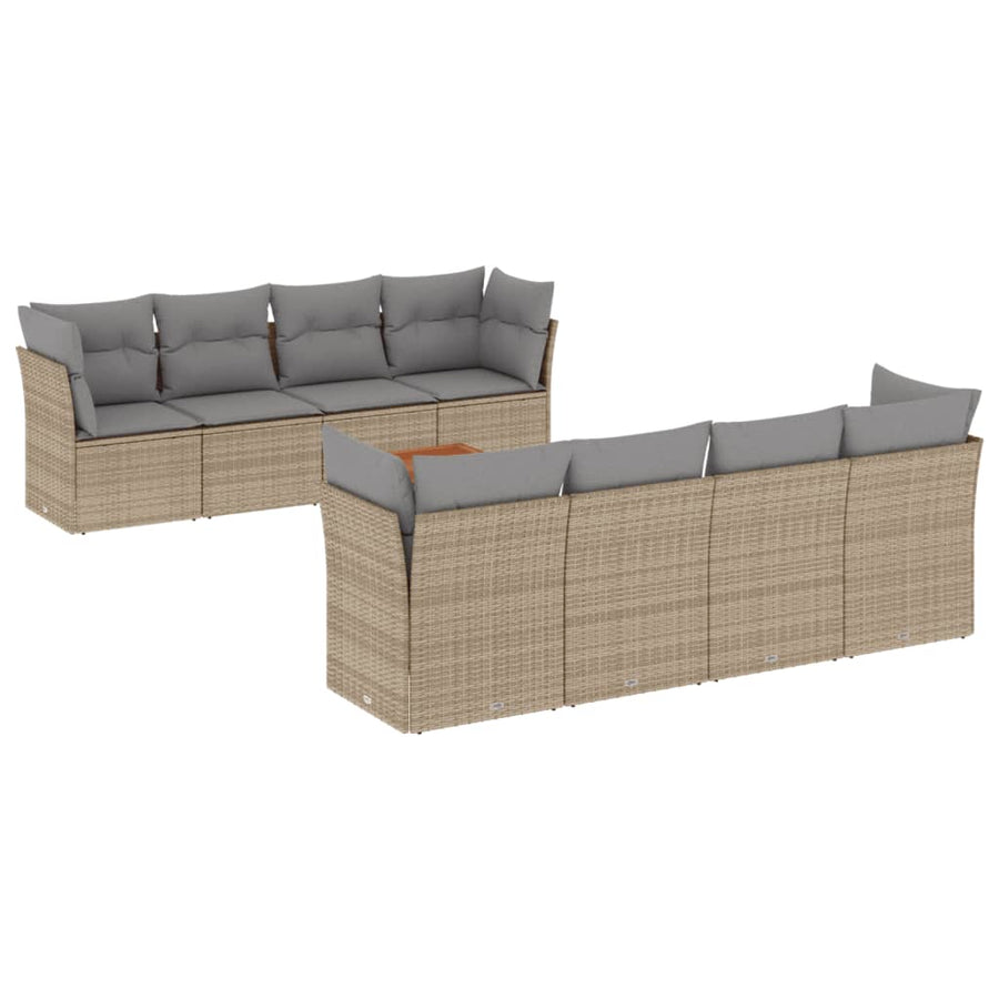 9-Delige Loungeset Met Kussens Poly Rattan Gemengd Beige