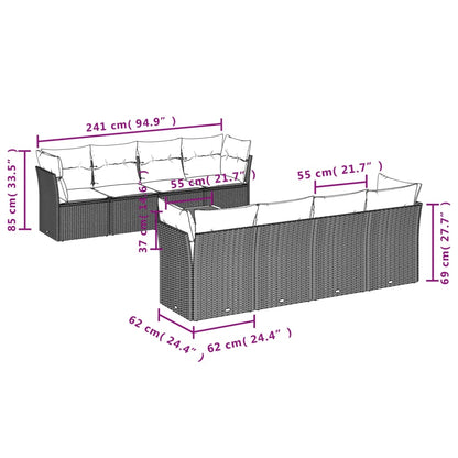 9-Delige Loungeset Met Kussens Poly Rattan Gemengd Beige