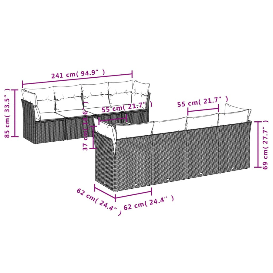 9-Delige Loungeset Met Kussens Poly Rattan Gemengd Beige