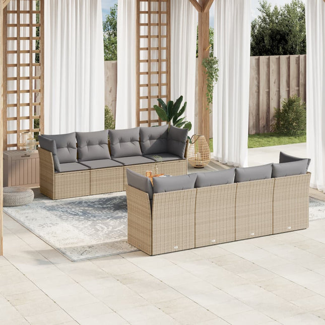 9-Delige Loungeset Met Kussens Poly Rattan Gemengd Beige