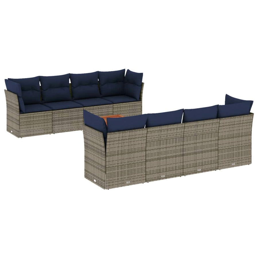 9-Delige Loungeset Met Kussens Poly Rattan 1 Grijs