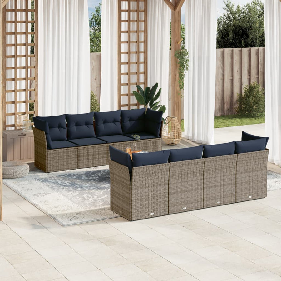 9-Delige Loungeset Met Kussens Poly Rattan 1 Grijs