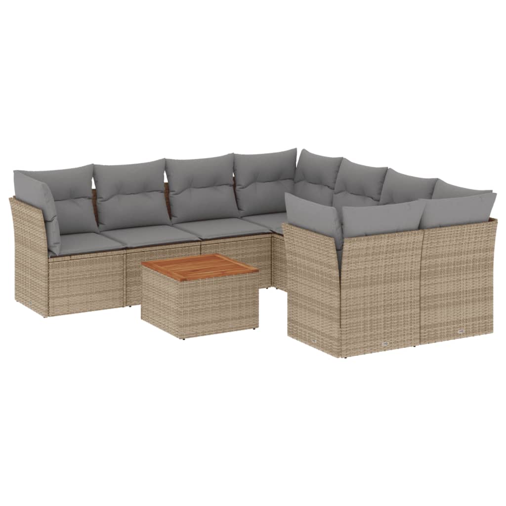 9-Delige Loungeset Met Kussens Poly Rattan Gemengd Beige