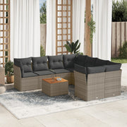 Loungeset 9-delig poly rattan grijs