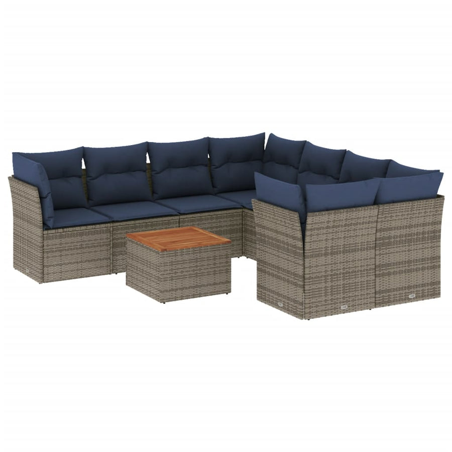 9-Delige Loungeset Met Kussens Poly Rattan 1 Grijs