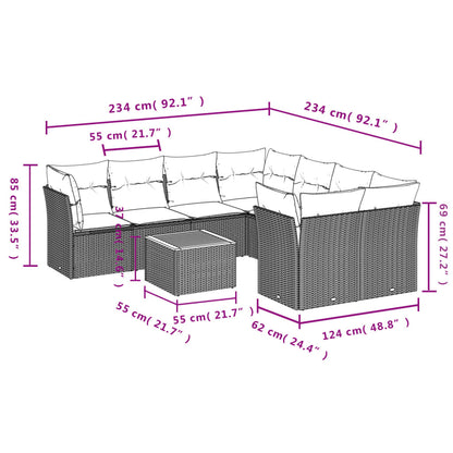 9-Delige Loungeset Met Kussens Poly Rattan 1 Grijs