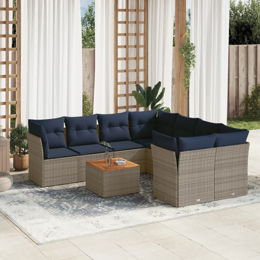 9-Delige Loungeset Met Kussens Poly Rattan 1 Grijs