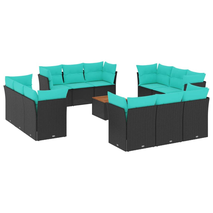 13-delige Loungeset met kussens poly rattan zwart