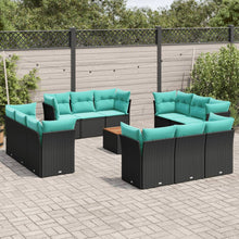 13-delige Loungeset met kussens poly rattan zwart