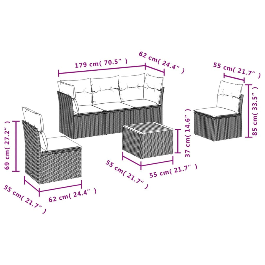 6-Delige Loungeset Met Kussens Poly Rattan Beige