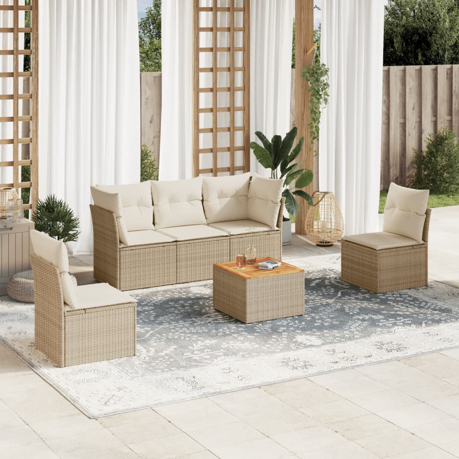 6-Delige Loungeset Met Kussens Poly Rattan Beige