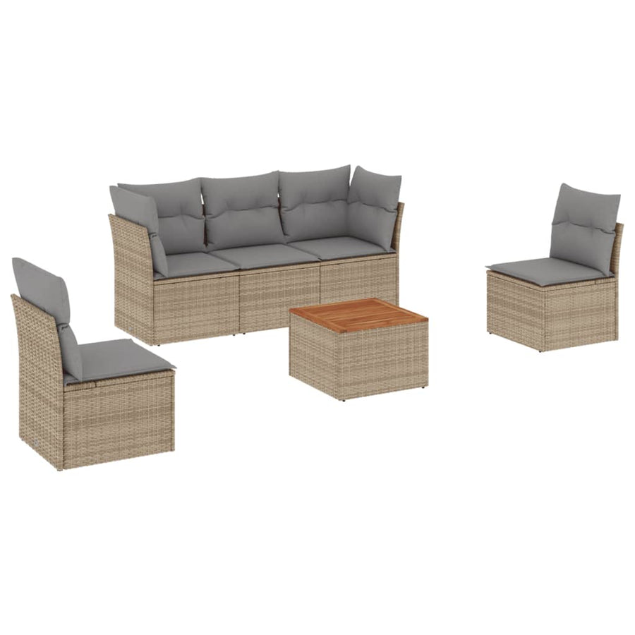 6-Delige Loungeset Met Kussens Poly Rattan Gemengd Beige