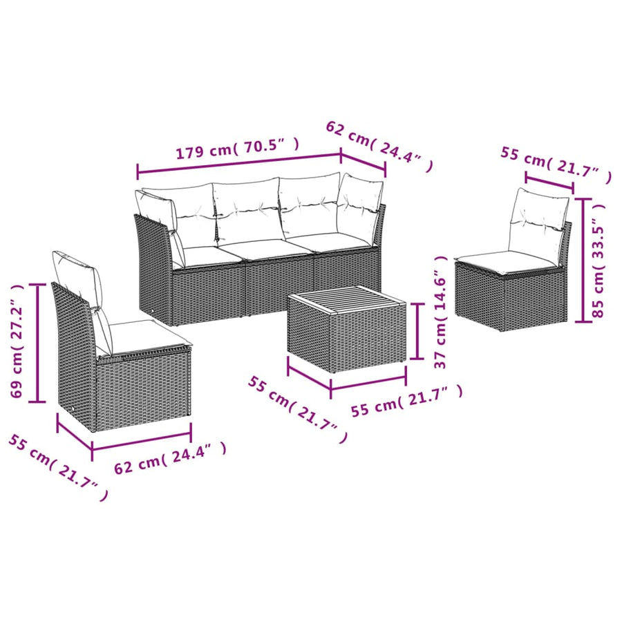 6-Delige Loungeset Met Kussens Poly Rattan Gemengd Beige