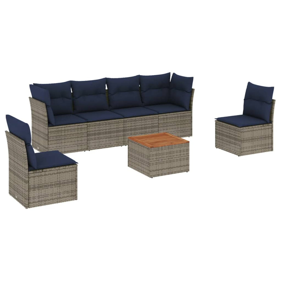 7-Delige Loungeset Met Kussens Poly Rattan 1 Grijs
