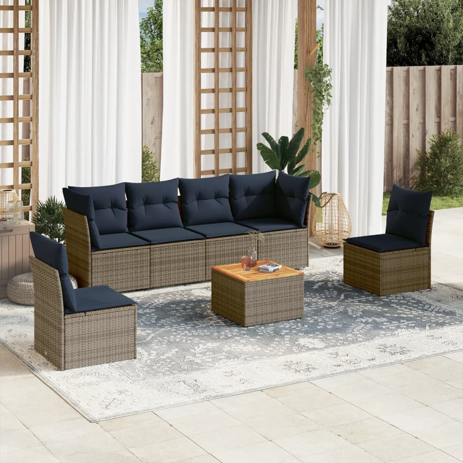 7-Delige Loungeset Met Kussens Poly Rattan 1 Grijs
