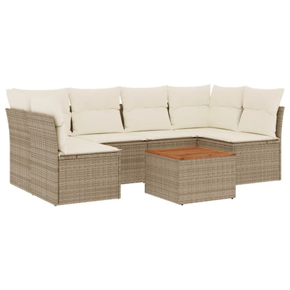 7-Delige Loungeset Met Kussens Poly Rattan Beige