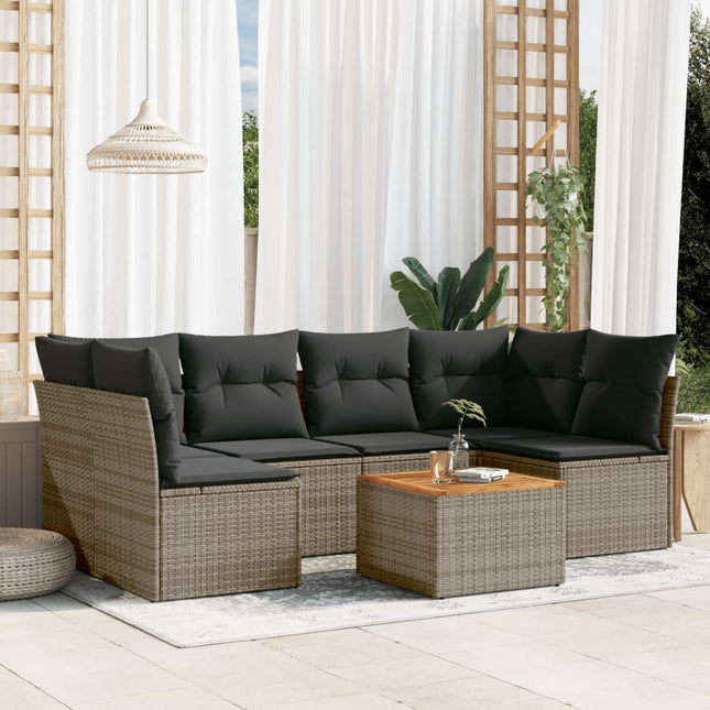 7-Delige Loungeset Met Kussens Poly Rattan Grijs