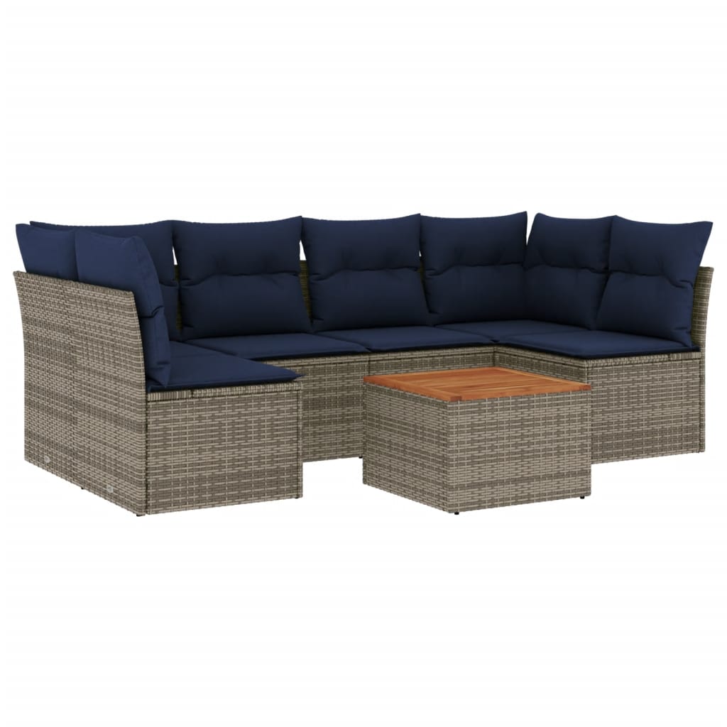 7-Delige Loungeset Met Kussens Poly Rattan 1 Grijs