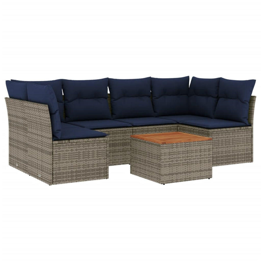 7-Delige Loungeset Met Kussens Poly Rattan 1 Grijs