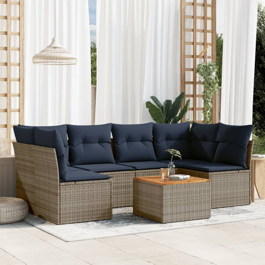 7-Delige Loungeset Met Kussens Poly Rattan 1 Grijs