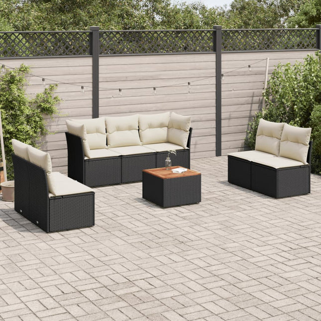 8-delige Loungeset met kussens poly rattan zwart