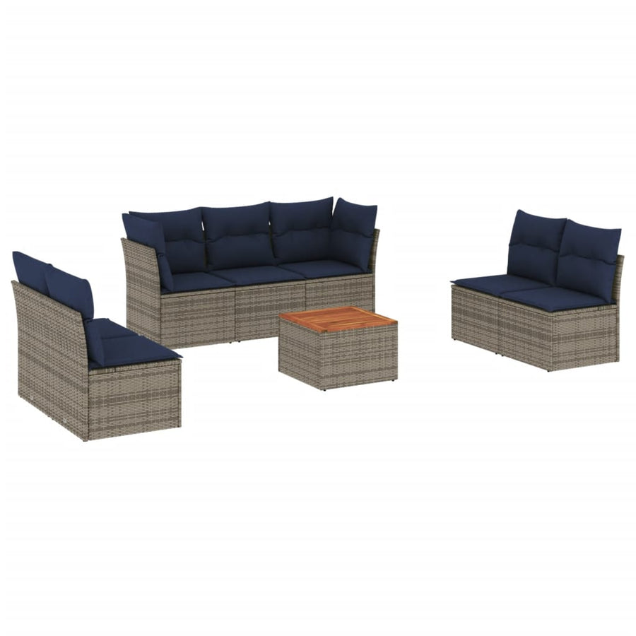 8-Delige Loungeset Met Kussens Poly Rattan 1 Grijs