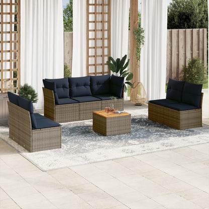 8-Delige Loungeset Met Kussens Poly Rattan 1 Grijs