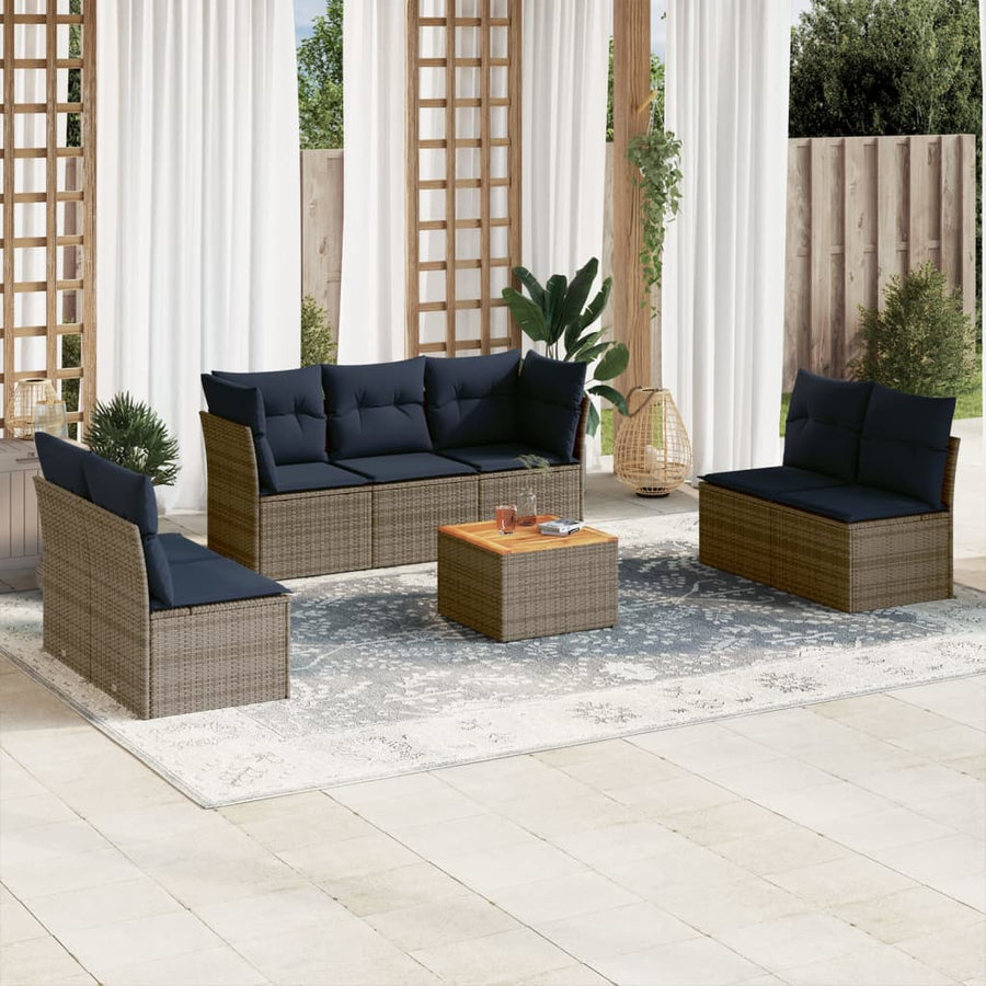 8-Delige Loungeset Met Kussens Poly Rattan 1 Grijs