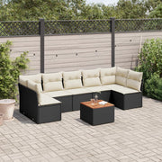 Loungeset 8-delig poly rattan zwart met kussens