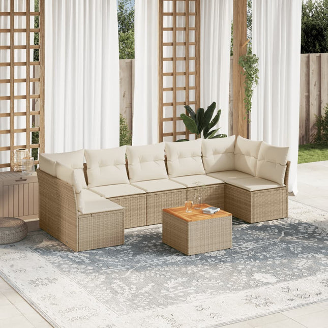 8-Delige Loungeset Met Kussens Poly Rattan Beige