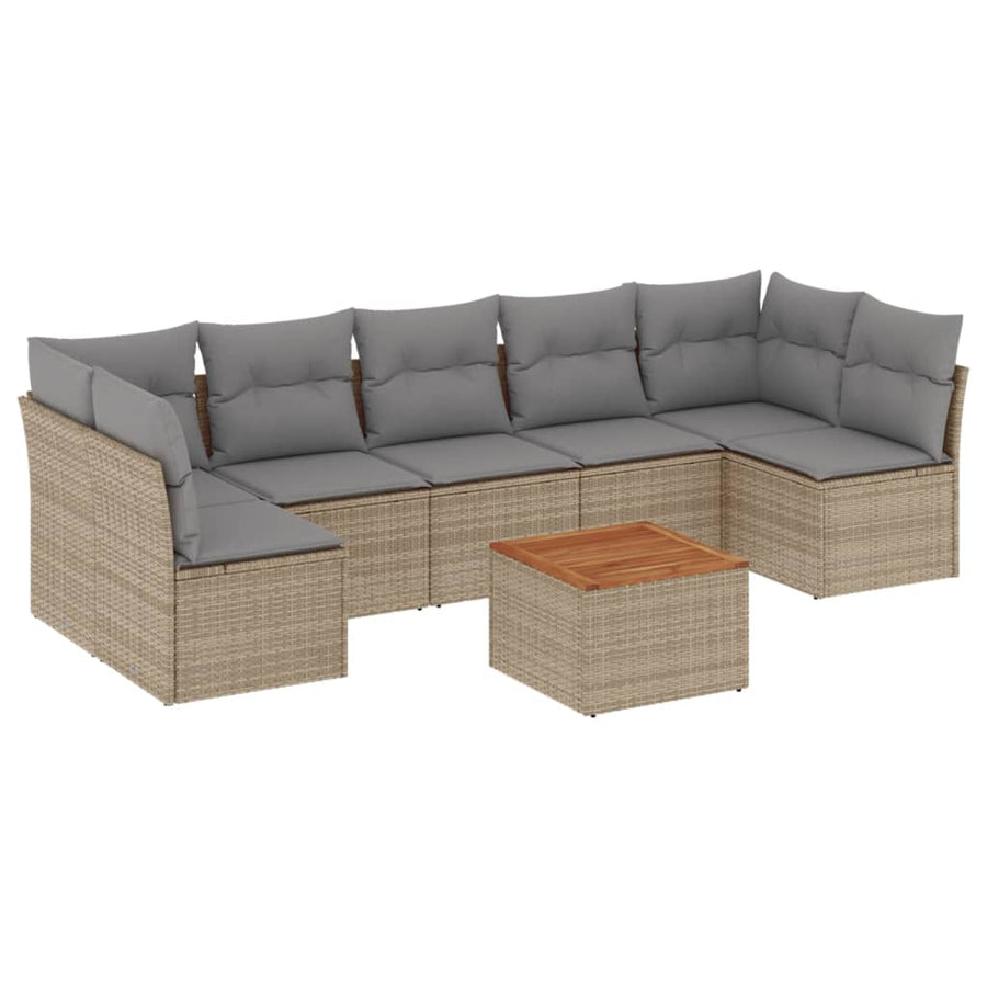 8-Delige Loungeset Met Kussens Poly Rattan Gemengd Beige