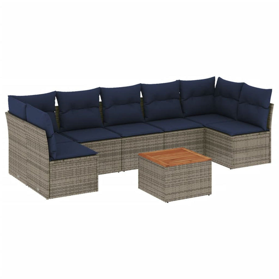 8-Delige Loungeset Met Kussens Poly Rattan 1 Grijs