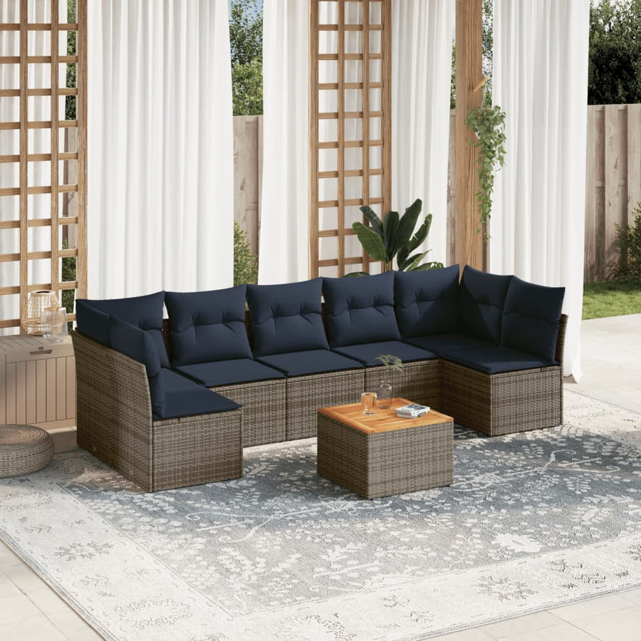 8-Delige Loungeset Met Kussens Poly Rattan 1 Grijs