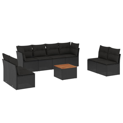 9-Delige Loungeset Met Kussens Poly Rattan Zwart