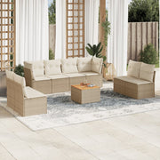 Loungeset 9-delig poly rattan beige met kussens