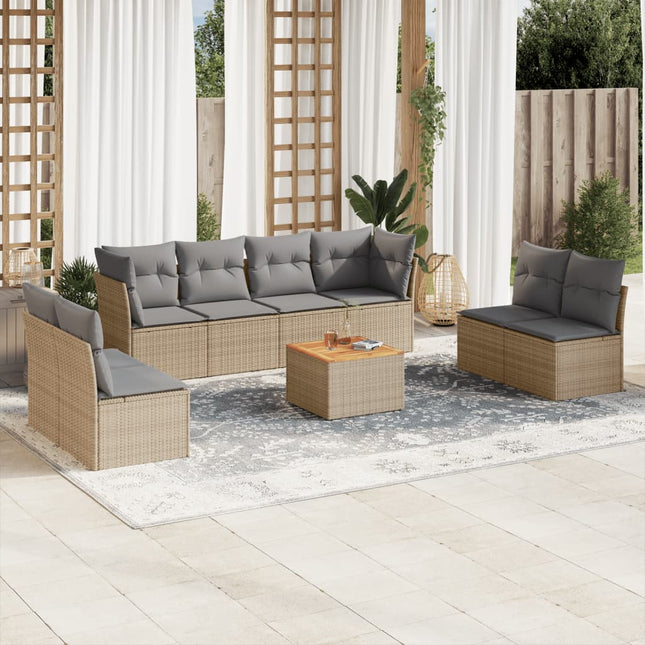 9-Delige Loungeset Met Kussens Poly Rattan Gemengd Beige