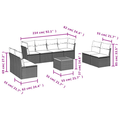 9-Delige Loungeset Met Kussens Poly Rattan Grijs