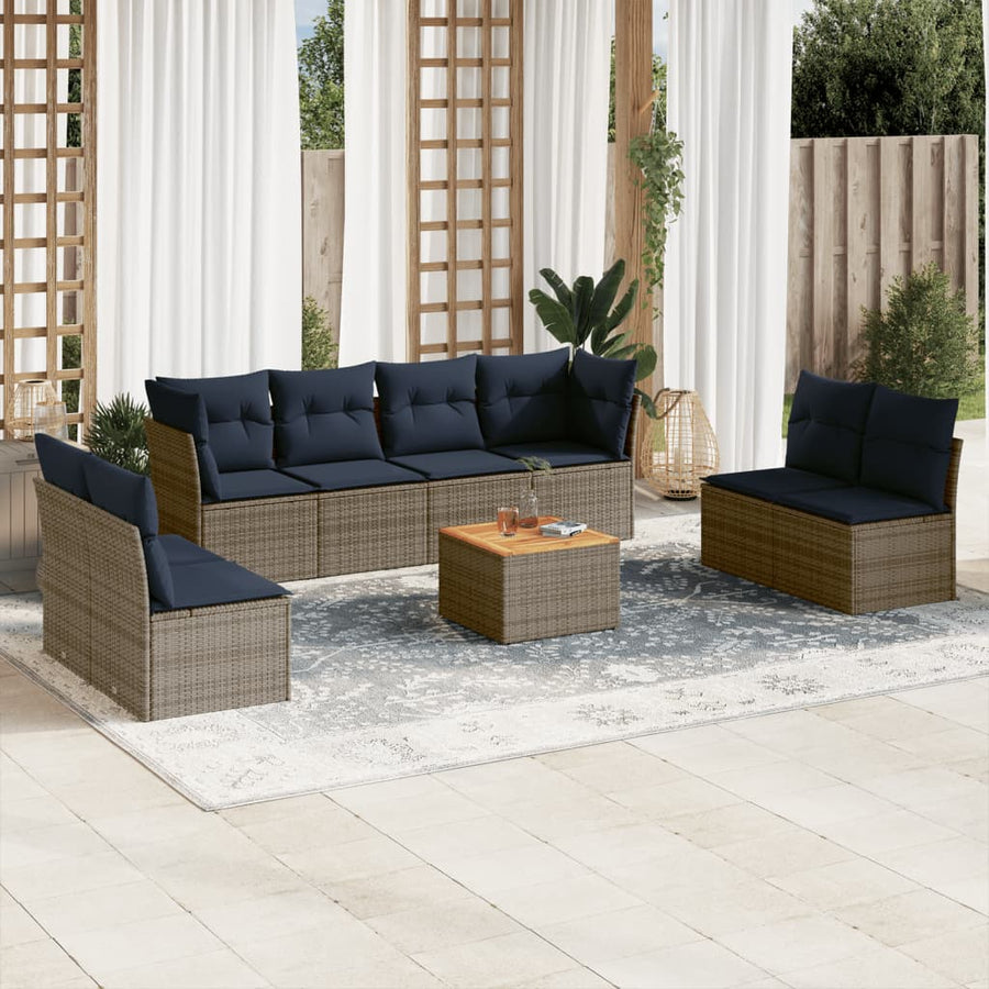 9-Delige Loungeset Met Kussens Poly Rattan