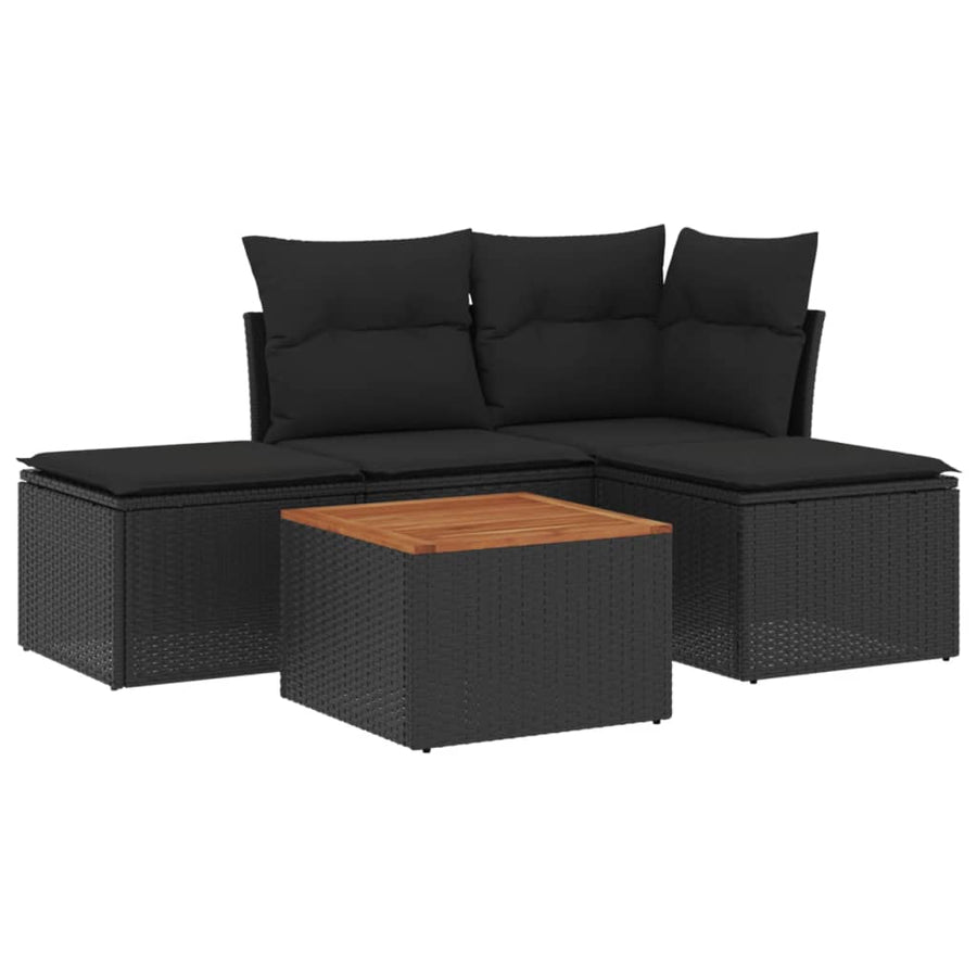 5-Delige Loungeset Met Kussens Poly Rattan Zwart